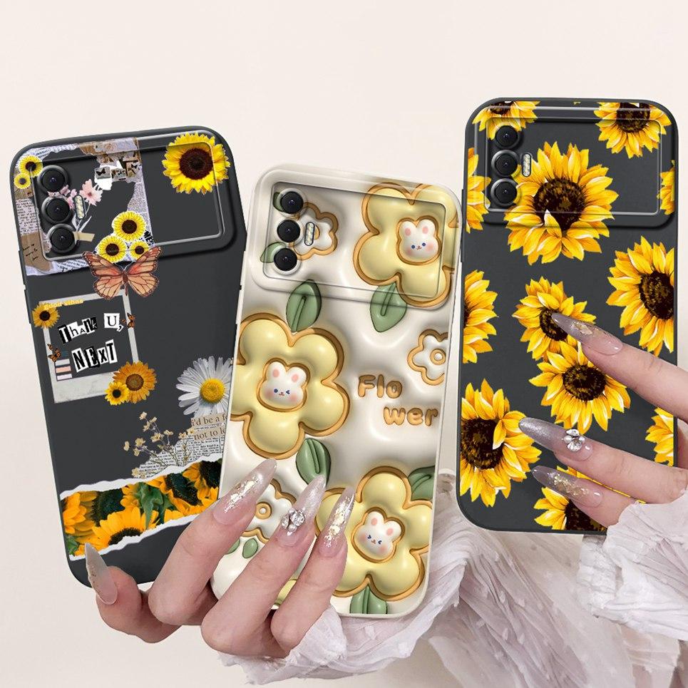 Phone Shell For Tecno Spark 8P Woman Fashion Flower Butterfly Coques For Tecno Spark 9T India Back Covers Soft Liquid Silicone