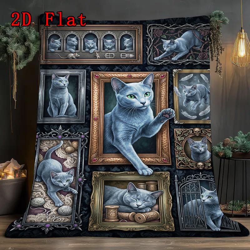 Elegant Cat Portraits 2D Flat Pattern Flannel Blanket, High quality All Seasons, Home Decor, Warmth and Comfort, Perfect for Christmas Gifts.