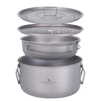 Многофункциональная плита Boundless Voyage Titanium для жарки и приготовления на пару, для кемпинга, легкая, 513 г, для кемпинга, Ti2057C, двуручная кастрюля, сковорода,