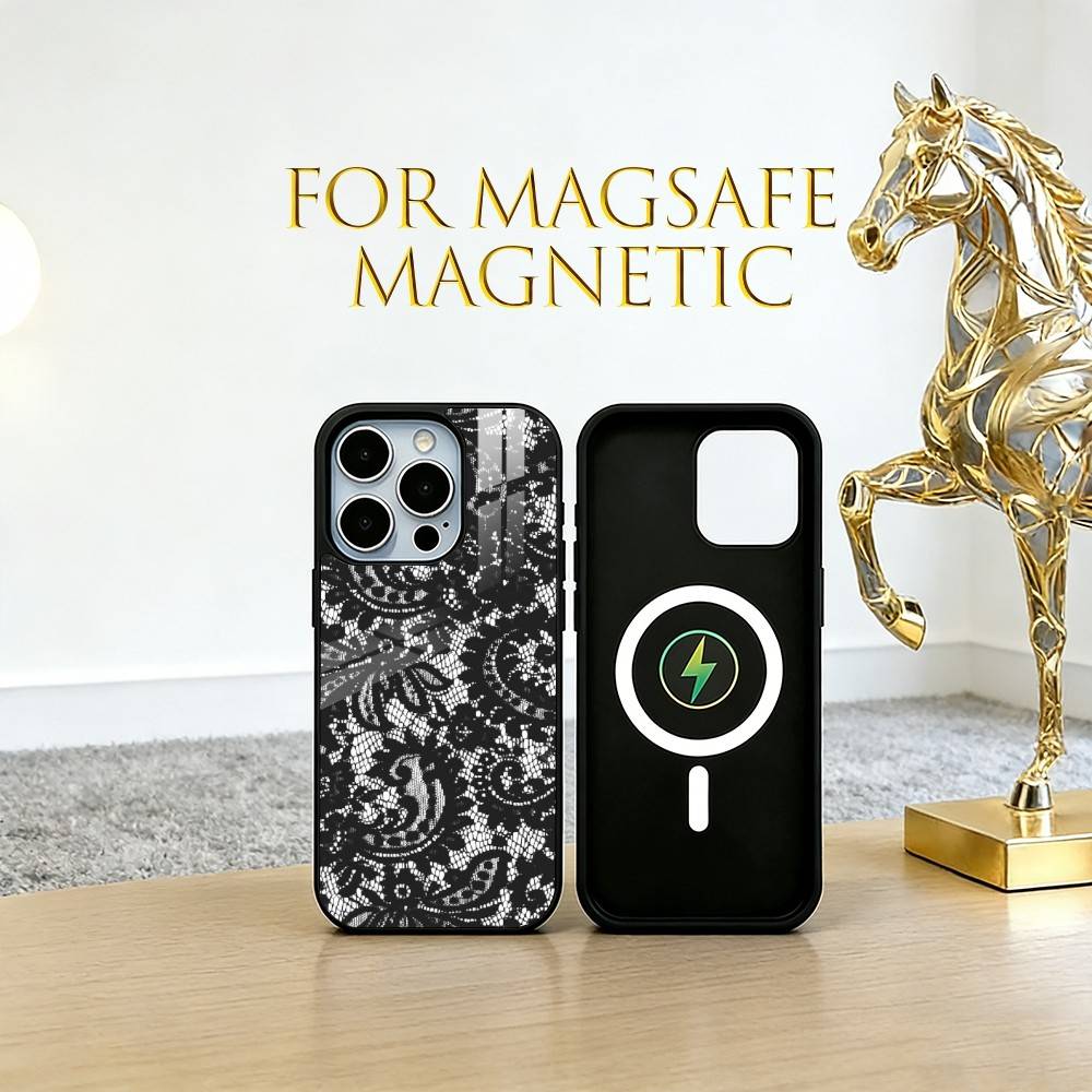 Винтажный Кружевной Чехол Для Телефона Для iPhone17,16,15,14,13,12,11 Plus,Pro Магнитный Для Magsafe Беспроводной Зарядки
