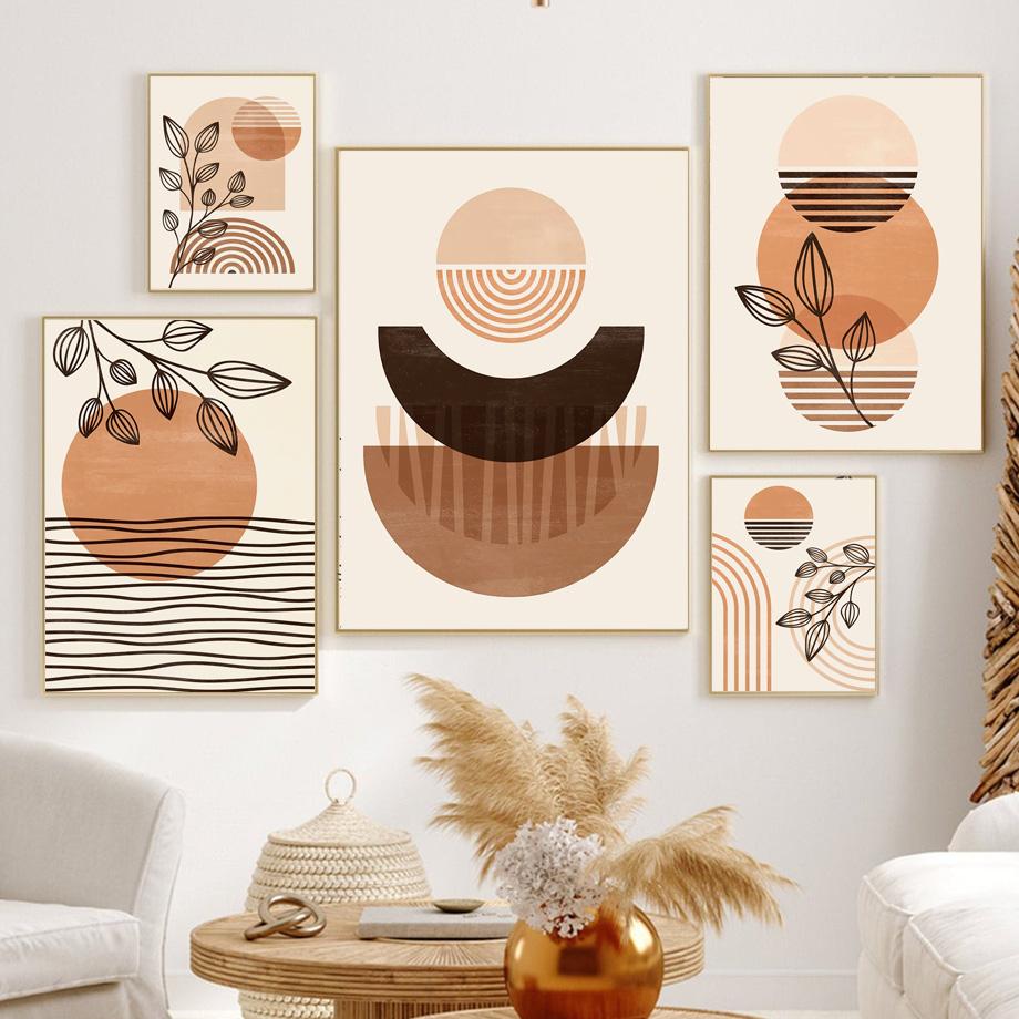 Бохо абстрактные геометрические солнце луна лист минимальные ботанические постеры и принты галерея настенная живопись на холсте Эстетический декор комнаты