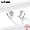 Аутентичные серьги из стерлингового серебра 925 пробы с луной и звездами, классические умные серьги с цирконом для женщин