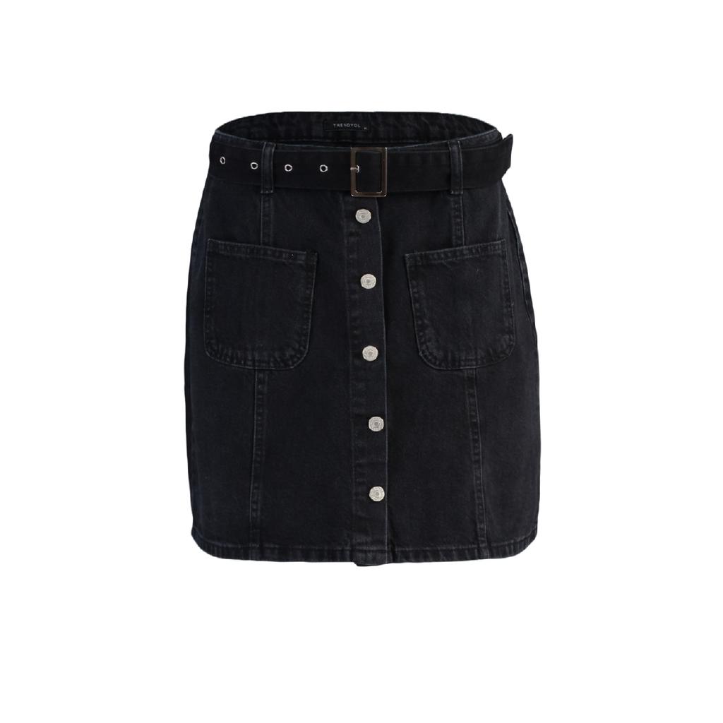 Синяя джинсовая юбка с высокой талией и строчкой спереди на пуговицах Twoss22et00050