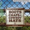 2D Flat, 1pc, Vintage Metal Aluminum Decorative Sign, Boots Chaps & Cowboy Hats, Retro Wall Art, Home Decor for Porch, Entryway, Living Room
