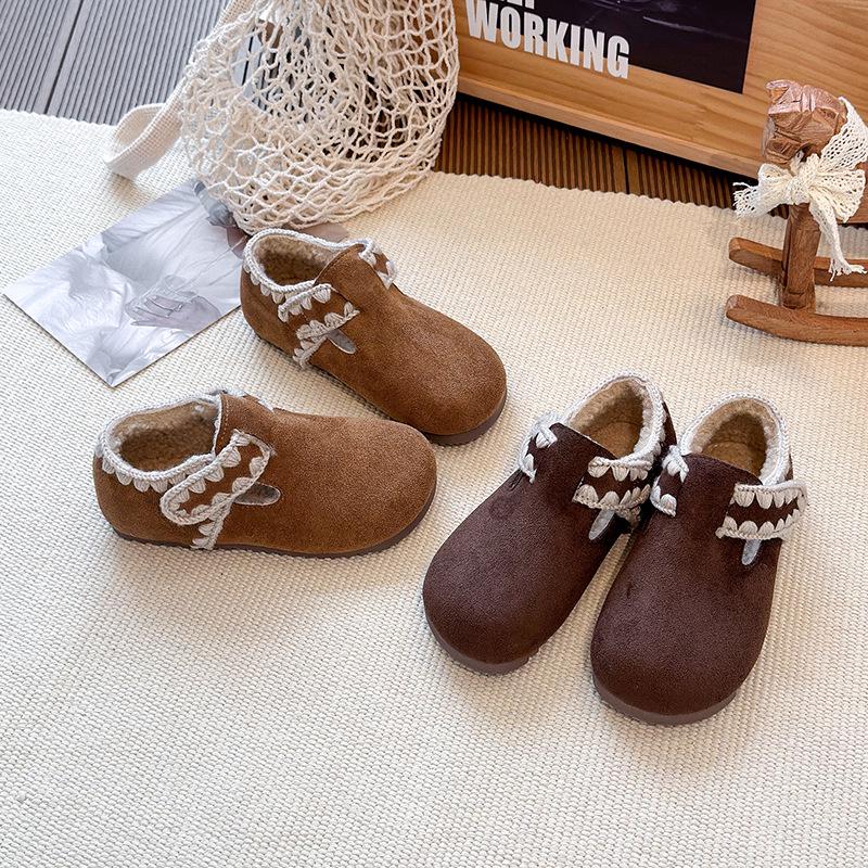 Корейский стиль Ретро Birkenstock Мягкая подошва Кожаная обувь для девочек - Зимняя версия 2025