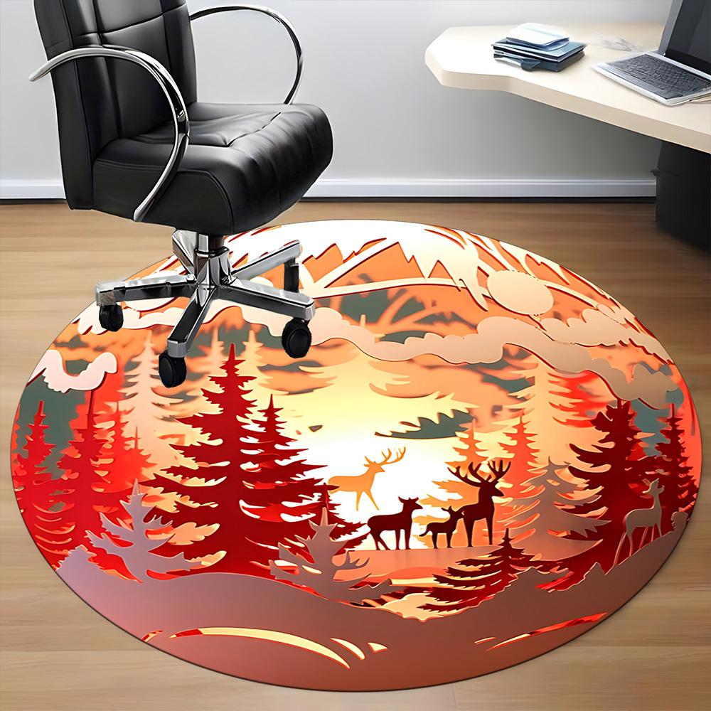 1pc Forest Scene Ornament Chair Carpet for Office, Soft, Non Slip Polyester Mat, Office, Entryway, Living Room, Bedroom