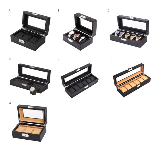 Watch Organizer Box with Glass Lid 3/5/6 Slots Men Women Watch Display Case Faux Leather Wristwatch Holder with Removable Pillows