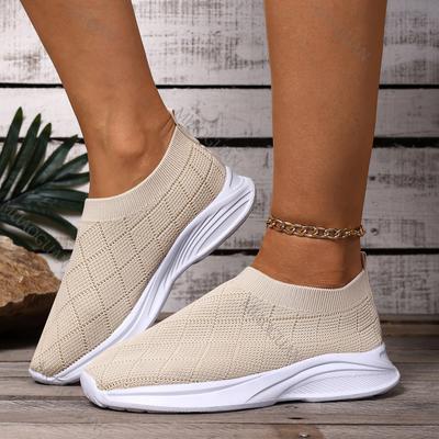 Мода Новые Весенне-Летние Женские Вулканизированные Туфли Сетчатые Дышащие Мягкая Подошва Большой Размер Слипоны Кроссовки Повседневные Однотонные Плетеные Спортивные Теннисные