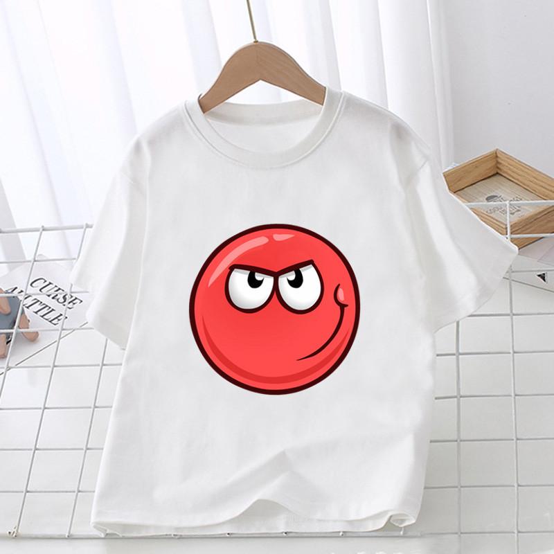 Забавная детская футболка с красным шариком и принтом 1–12 лет, летние топы для девочек, одежда для маленьких мальчиков, милая детская футболка с короткими рукавами с мультяшным рисунком