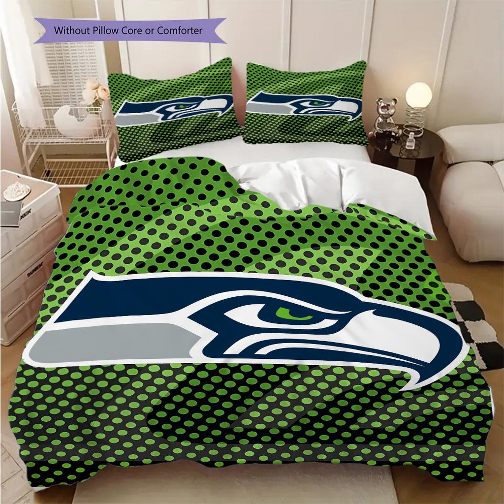 Постельное белье с узором Seattle Seahawks Комплект одеял Покрывало Наволочка Домашний Декор Подарок на День Рождения (1 пододеяльник + 2 наволочки, без наполнителя)