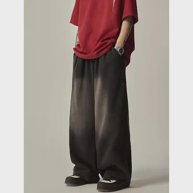 Джинсы унисекс в японском стиле, свободные, широкие, с эластичной талией