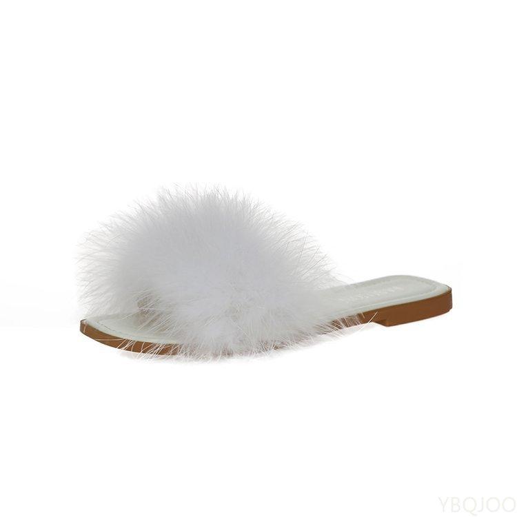 Мюли Тапочки Женские Квадратный Носок Пушистые Плоская Подошва Офисные Женские Шлепанцы Балетки Зеленый Белый Розовый Zapatillas Mujer