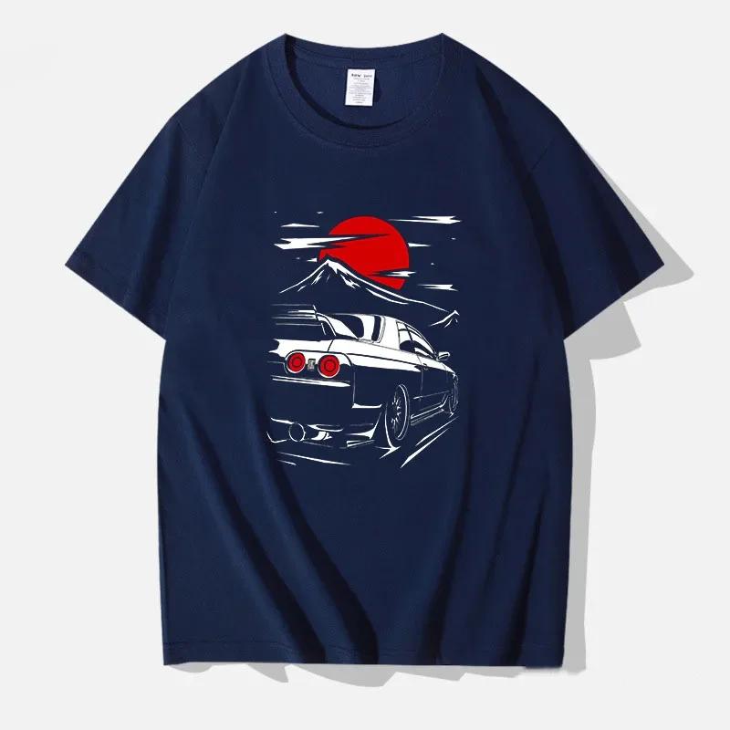 Японский стиль Машина Смешные футболки Мужские Спин-принт уличная одежда Оригинальный дизайн Большие топы футболки Свободные дышащие футболки