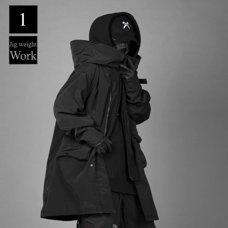 Jiye Heavy Industry New Fake Two Piece Workwear Spliced Windbreaker Men's Loose Casual Mid Length Coat