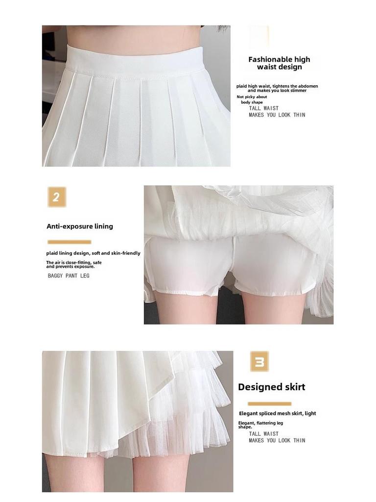 Юбка-сетка с асимметричными складками и высокой талией для женщин - Лето 2024 г. Короткая юбка А-силуэта