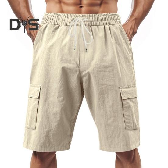 Мужские летние шорты, однотонные, повседневные, стандартного покроя, с эластичными поясами, завязками, дышащие, карго-шорты