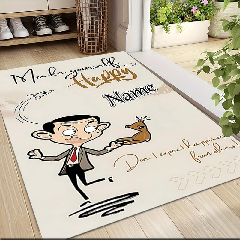 Custom Name Mr. Bean's Tea Time Carpet Rug Customizable Soft Washable Anti-Slip Home Living Room Sofa Mats Personalized Rug. 0909290