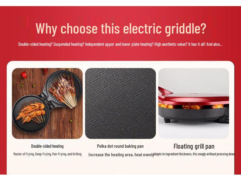 Глубокая электрическая двусторонняя сковорода для блинов и гриля с автоматическим отключением