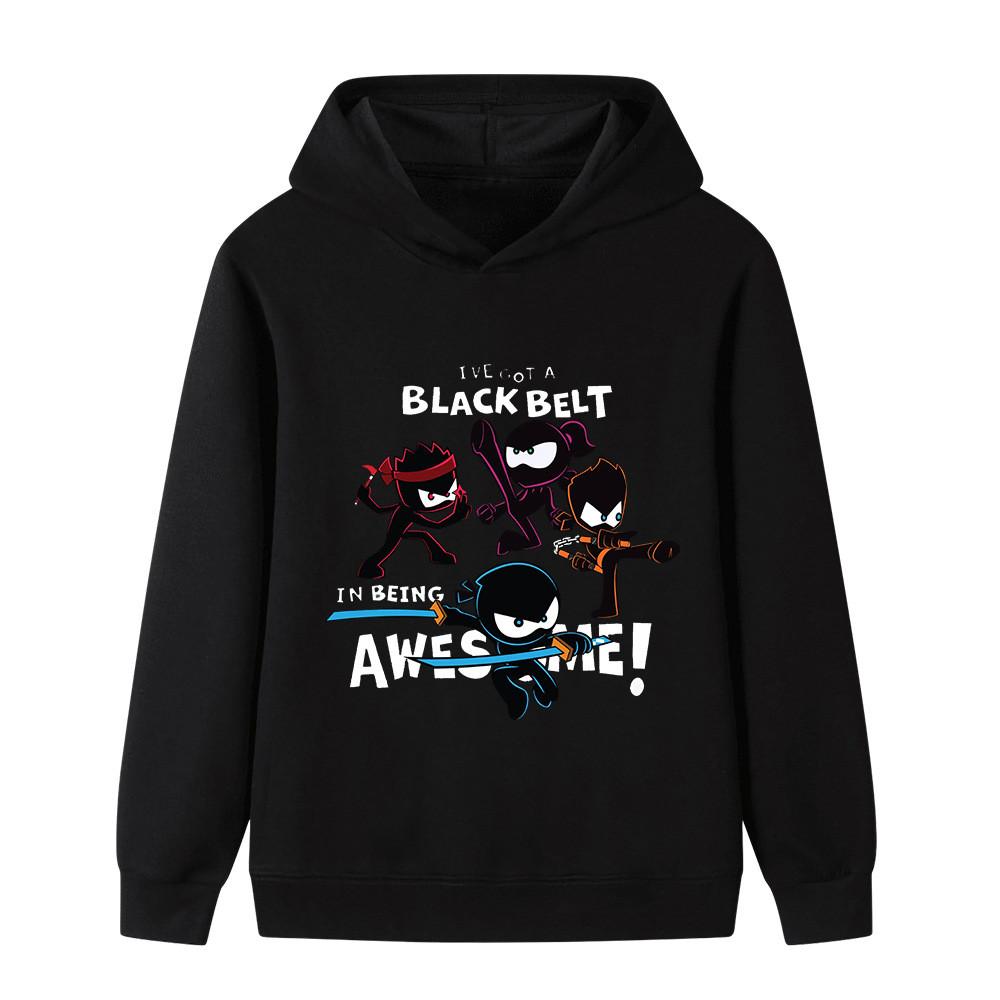 Kids Pullover Hoodie Cartoon Ninja Character Print, Soft LongSleeve Hooded Sweatshirt for Boys Girls, Casual Graphic Top for Autumn Daily Outdoor Wear