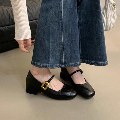 Французский вечерний ветер светлый рот туфли-лодочки женские толстый каблук 2024 осень новые корейская версия маленькие кожаные туфли ретро средний каблук туфли Мэри Джейн