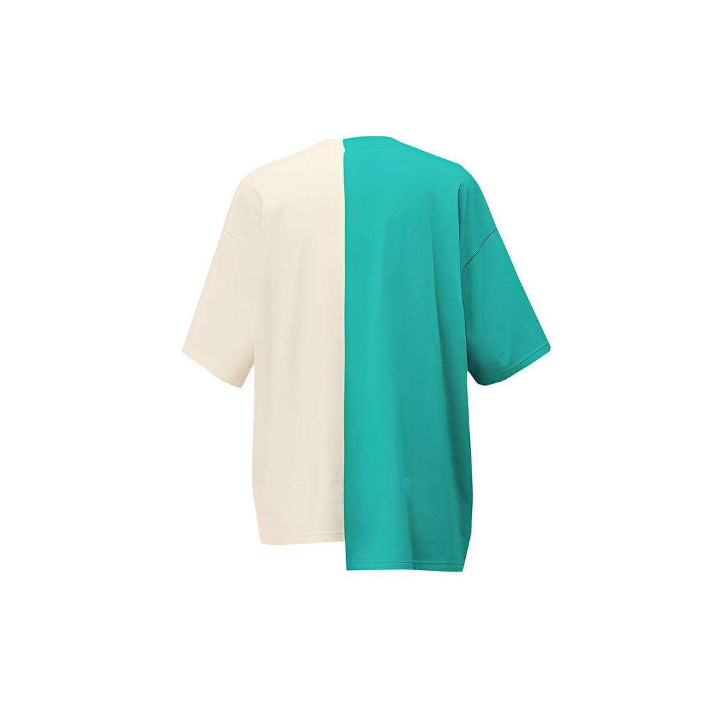 ONITSUKA TIGER Повседневная футболка с круглым вырезом и асимметричным дизайном, топы унисекс с цветными блоками и животным алфавитом, зеленый светло-бежевый 2183B177-301