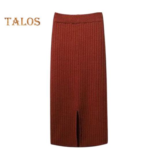 Женская трикотажная юбка с высокой талией и разрезом сзади, однотонная юбка миди, мягкая дышащая утолщенная теплая юбка с запахом на бедрах