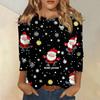 Women's Fashion  And Winter Casual Round Neck Brushed Ribbed Christmas Print Three-quarter Sleeve T-shirt Women's Clothing
