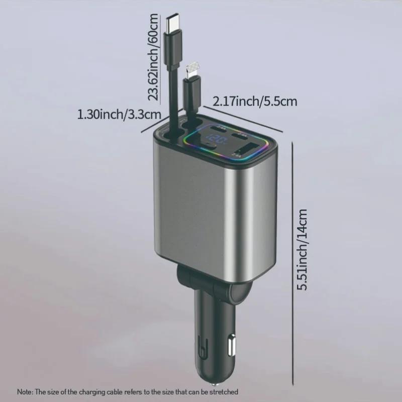 Быстрое зарядное устройство Автомобильный адаптер USB-зарядное устройство для автомобиля Окружающее освещение Автомобильный порт зарядного устройства Тип C Igniter Телефонный адаптер с выдвижным