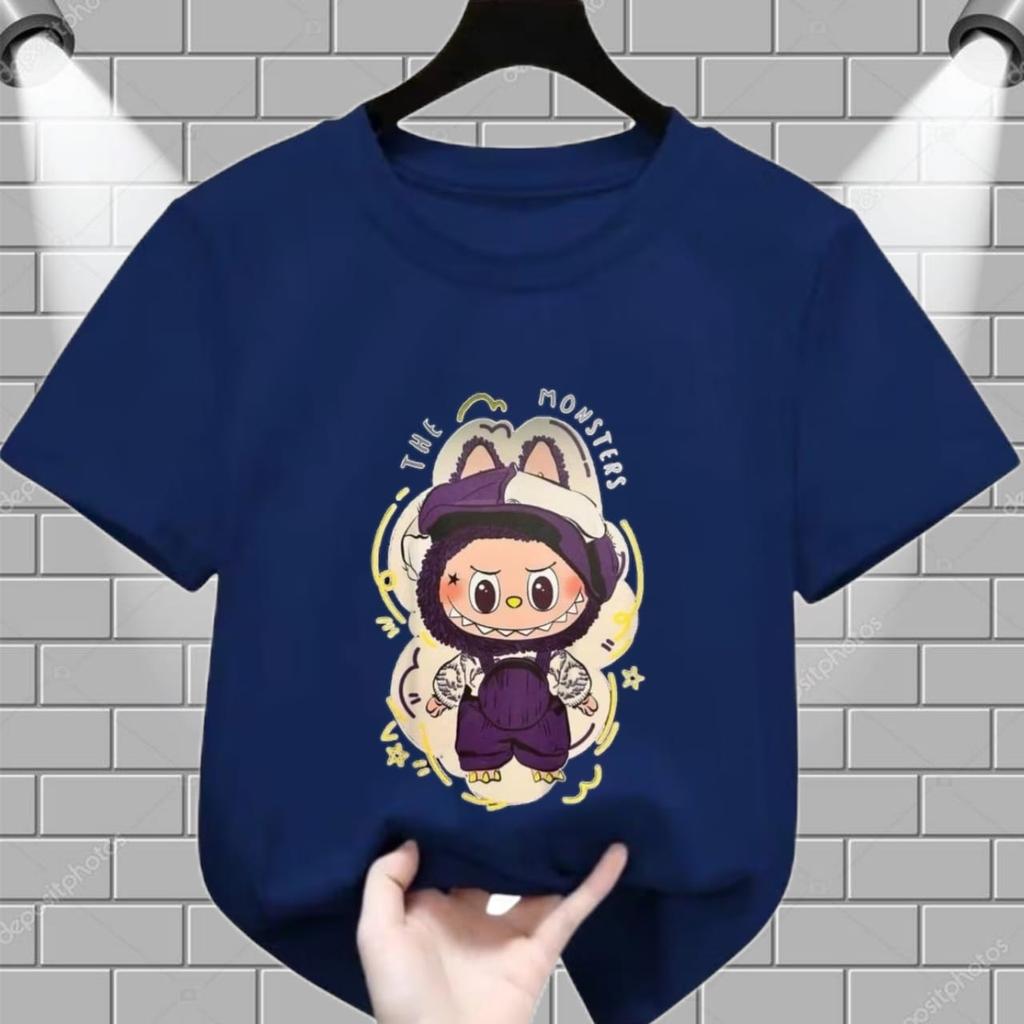 2025 Новая футболка LABUBUT в стиле LABUBU с круглым вырезом, с коротким рукавом, повседневная, одежда для девочек, топ