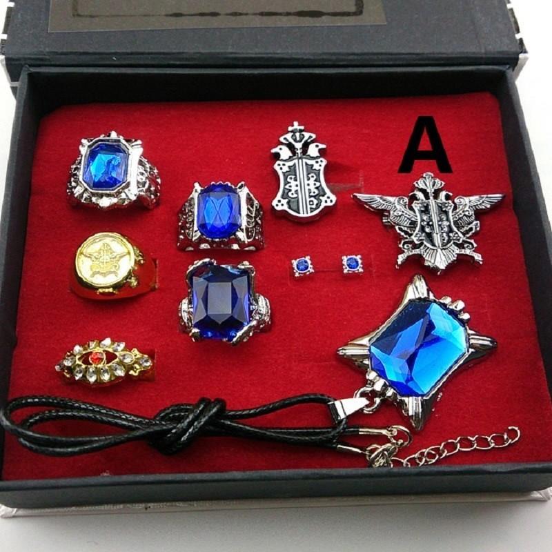 Stunning Black Butler Kuroshitsuji Ciel Phantomhive Cosplay Rings Necklace And Ear-nail Set For Fashion Enthusiasts