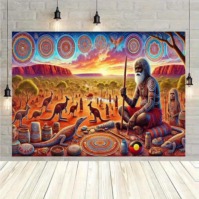 1 piece, a background cloth depicting the indigenous people of Australia, photo studio prop