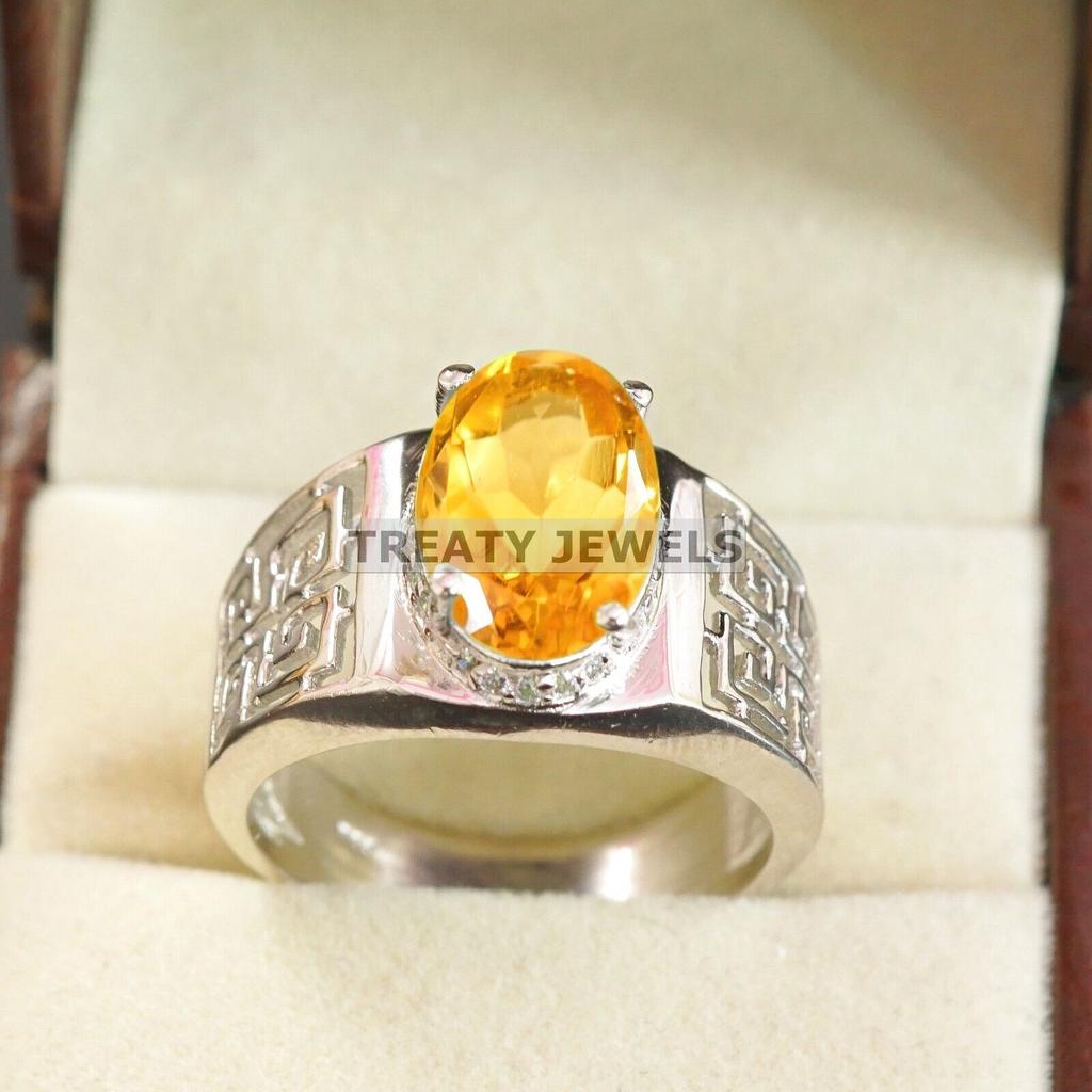 Citrine Oval Cut Gemstone With 925 Sterling Silver Ring For Men's #A952 JL375669223809