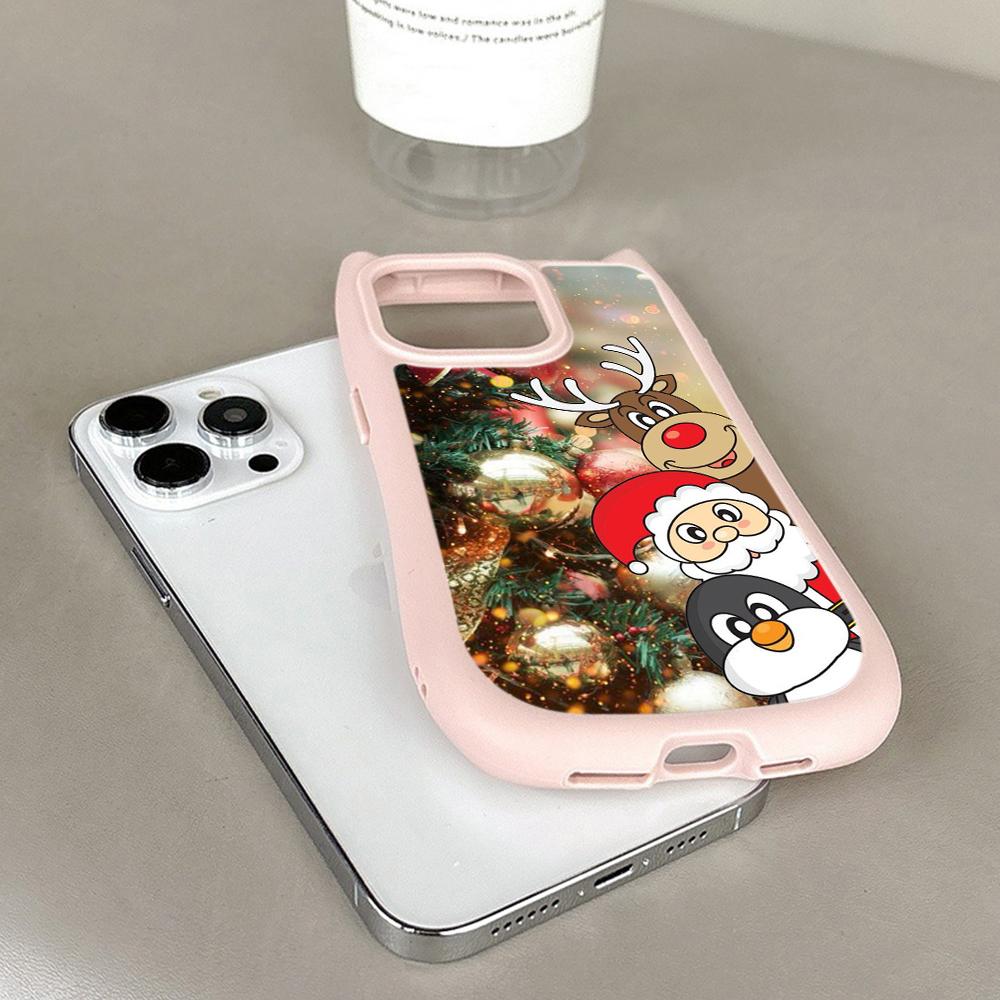 Мягкий чехол для телефона с кошачьими ушками для iPhone 16 15 14 13 12 11 Pro Max, устойчивый к падениям, прозрачный акриловый чехол NY33, рождественская елка с изображением Санта-Клауса
