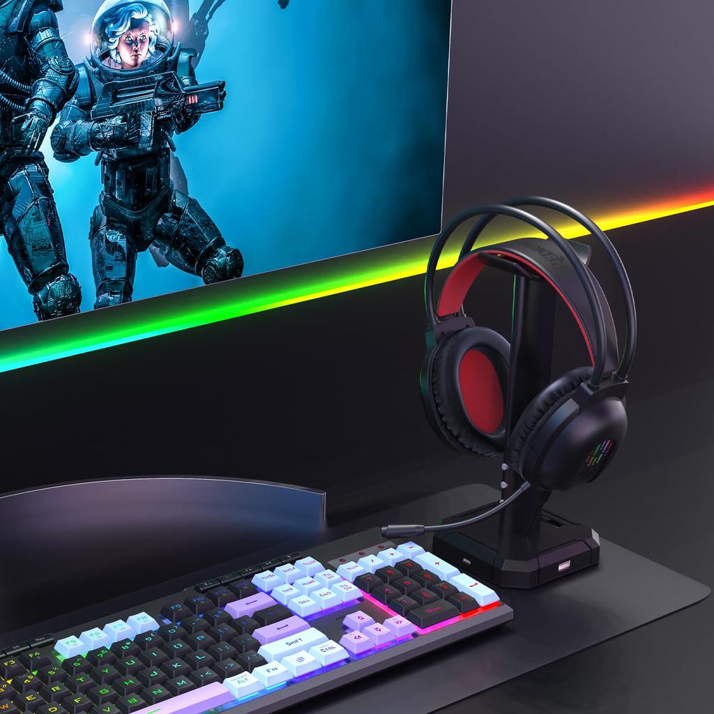 Redragon Wired Gaming Headset with LED Stereo Surround Noise RGB Volume Lightweight Design for Extended Compatible with and Switch Backlight, Sound,