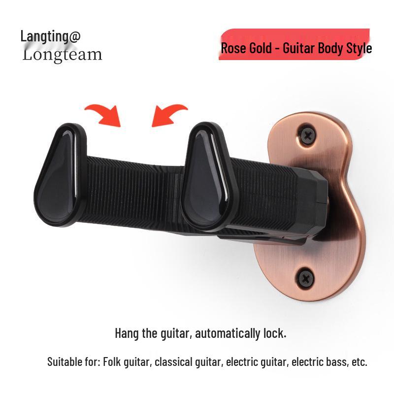 Wall-Mounted Self-Locking Wooden Guitar Hanger for Electric and Acoustic Guitars