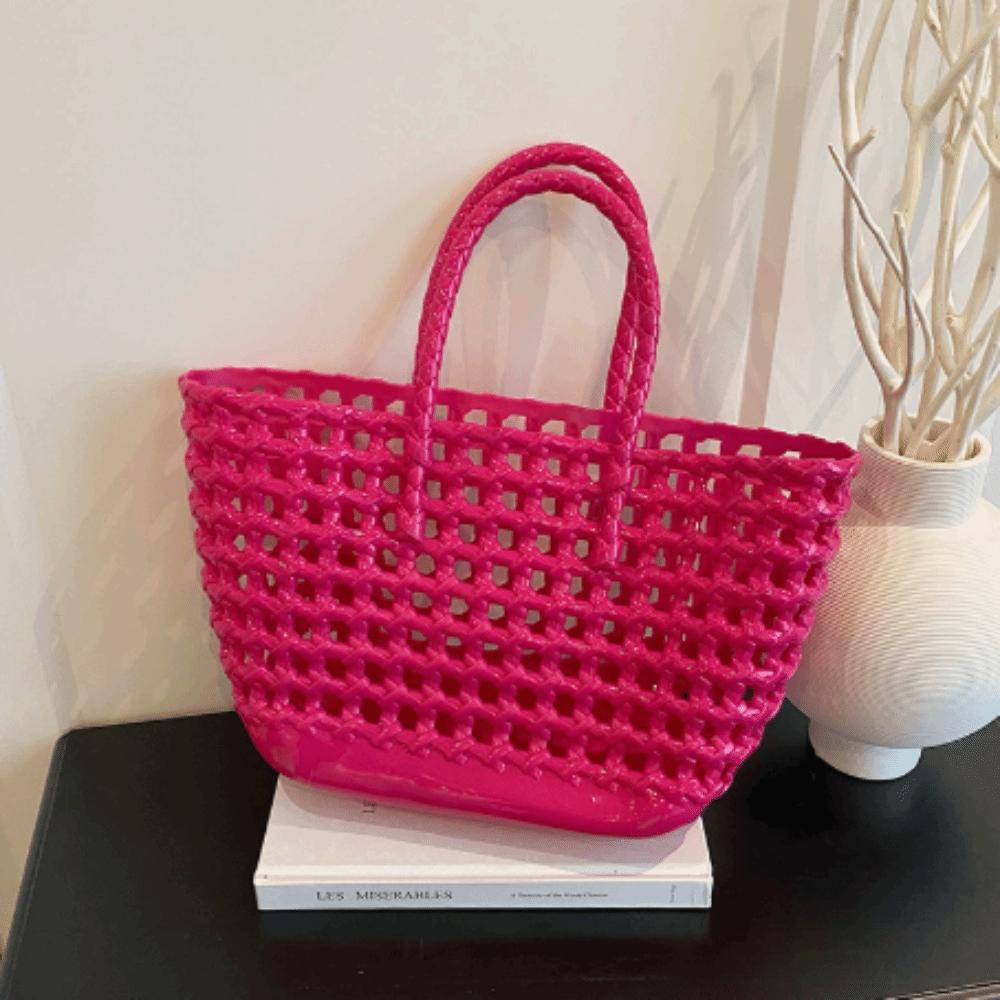 Candy Color Hollow Beach Bag Woven Design Reusable PVC Basket Fashion Portable Tote Bag Holiday