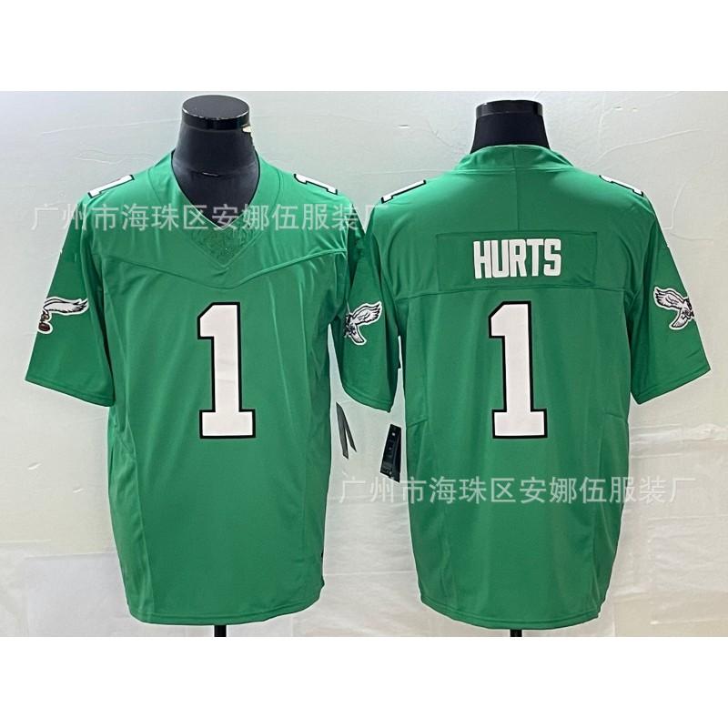 Philadelphia Eagles NFL Jersey 1 Jalen Hurts Green Embroidered Football Shirt Men