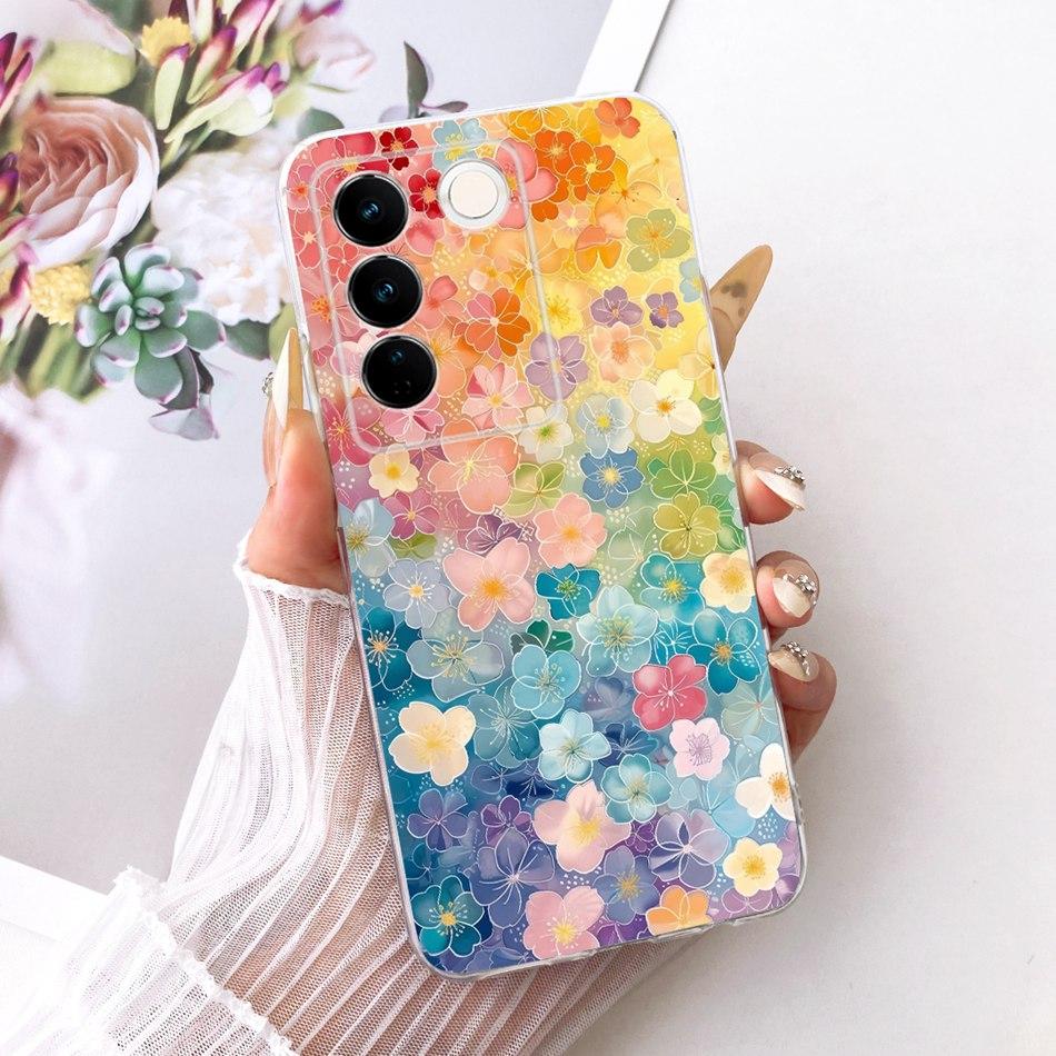 For Vivo V27 V27Pro Cute Flower Butterfly Cat Painted Case For Vivo V 27 V27 Pro V2230 V2231 Soft Silicone TPU Phone Cases