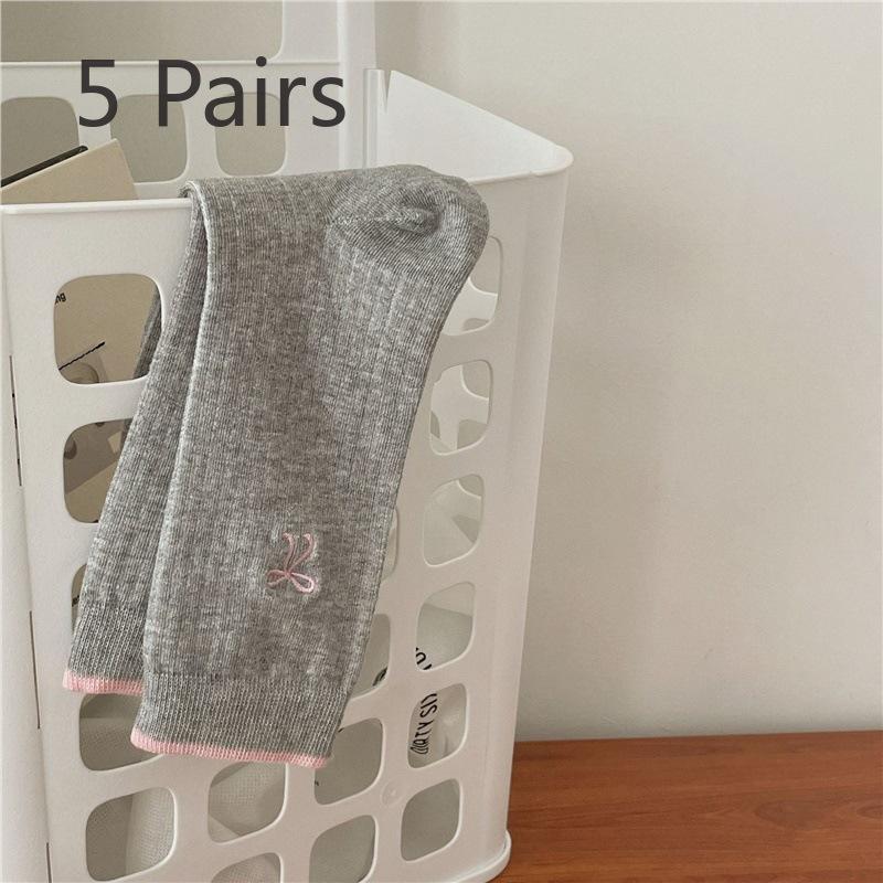 5 пар носков средней длины с вышитым бантом для девочек, длинные носки с ворсом в балетном стиле