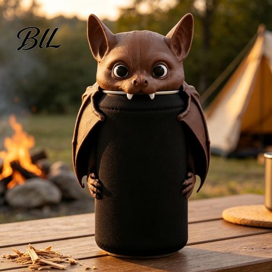Camping Beer Can Toppers 3D Printed Bat Cover, Reusable Soda Protector Lid, Cute Animal Practical Stocking Stuffers for Coworkers Drink Dust