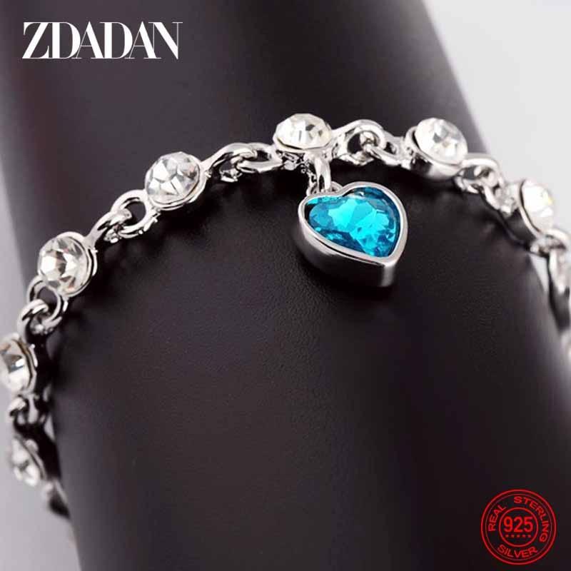 925 Sterling Silver Charm Sapphire Heart Bracelet Chain For Women Fashion Engagement Party Jewelry Gift