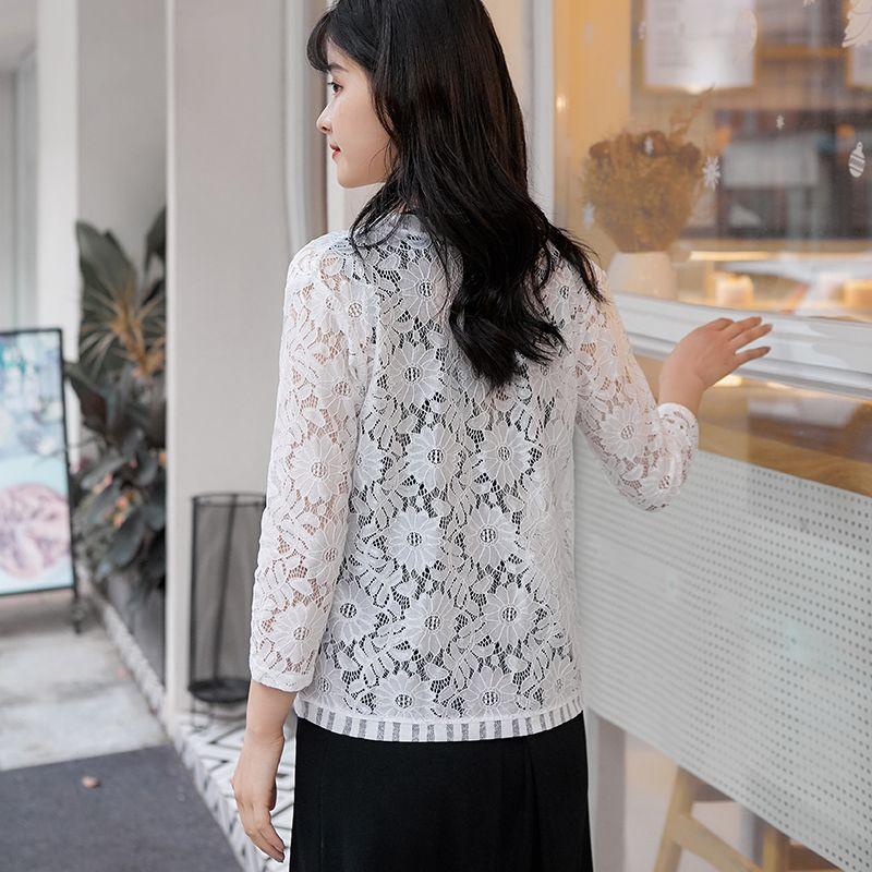 Lace Cardigan Thin Coat Women's Summer Korean Slim Plus Size Seven Quarter Sleeve Shawl Top Versatile Sun Protection Shirt