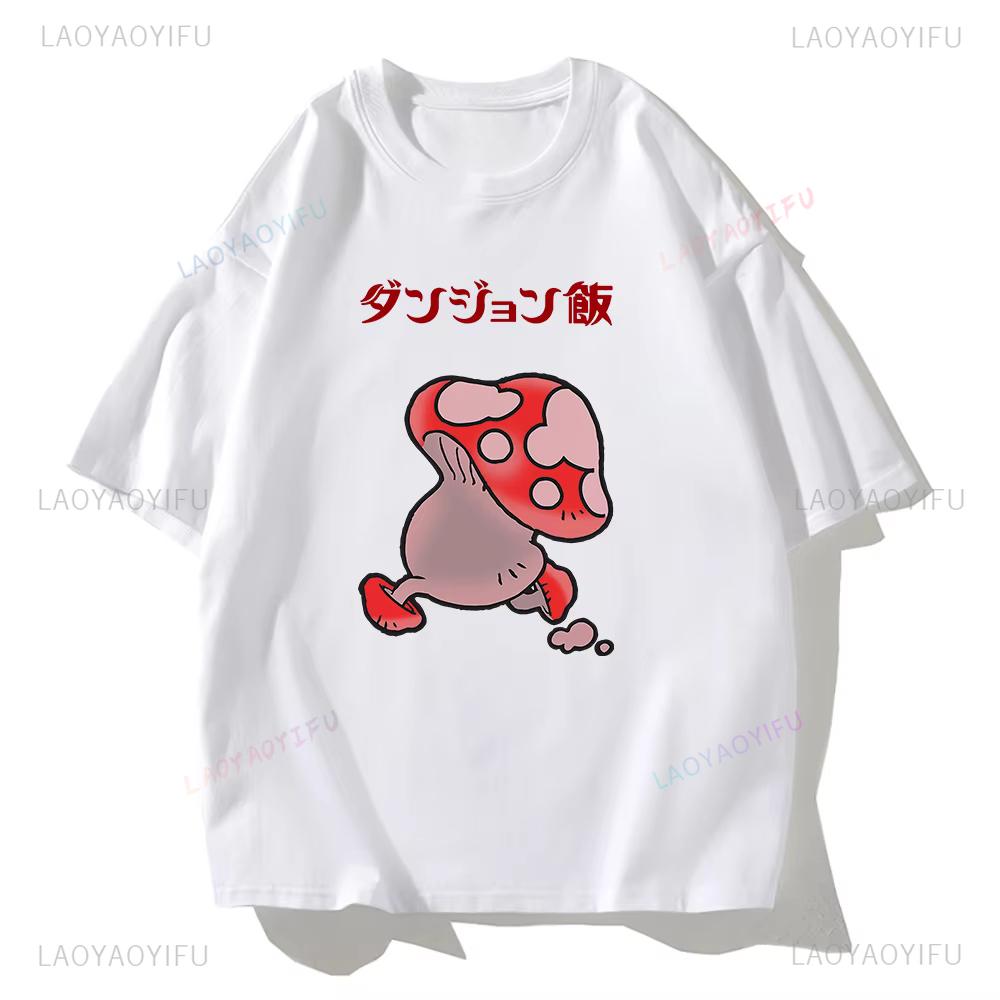 Delicious in Dungeon Meshi Laios Touden Printed T Shirt Fashion Men High Quality Mushroom Unisex Vintage Cartoon Cotton Tops Tee