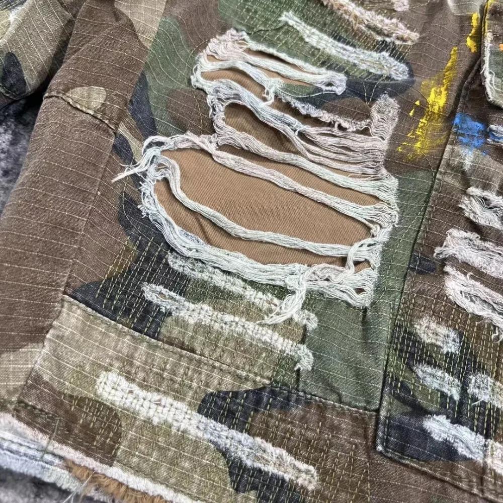 ZYLLO Летняя мода Камуфляжная вставка Кожа Буква Потертые Ретро Джинсы до колена Мужские Женские Шорты