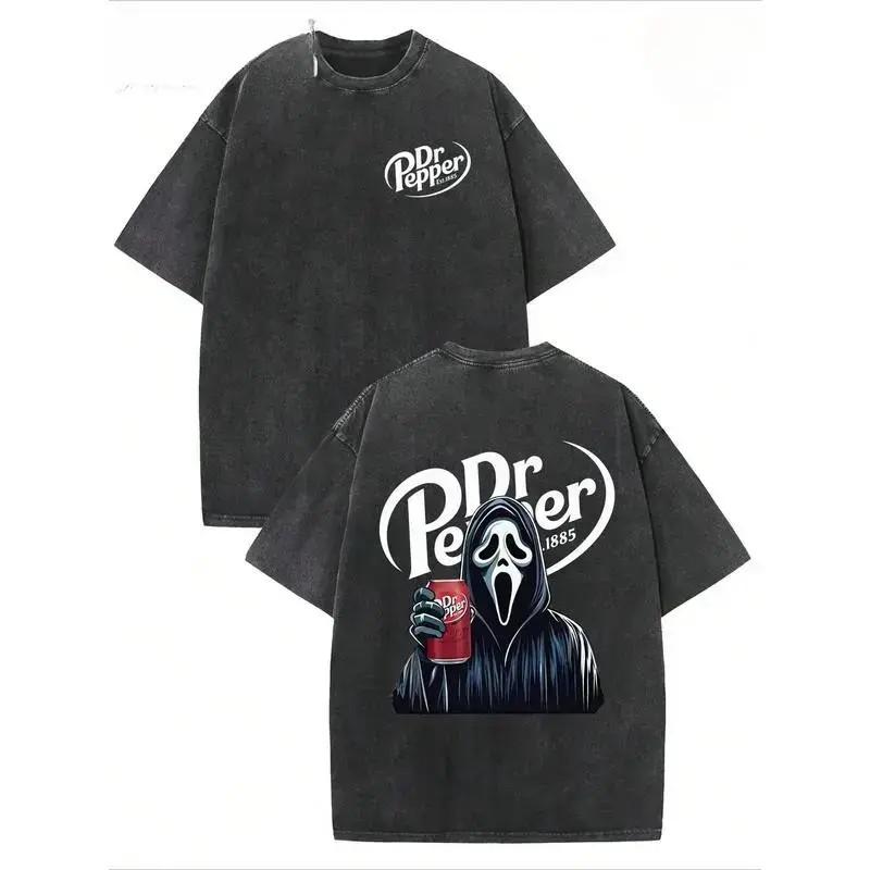 Ghostface Dr Pepper Horror Vintage Acid Wash Y2K Oversized Cotton Tee