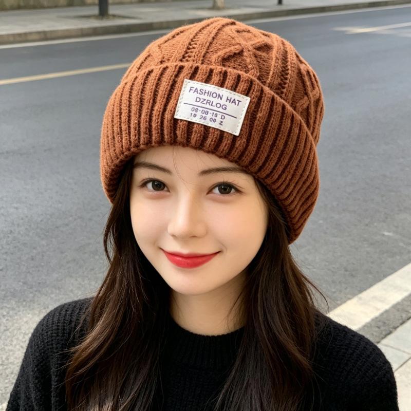 Autumn and winter hats women's fashion versatile ear protectors pullover hats show a small face outdoor cold-proof plush warm knitted wool hats