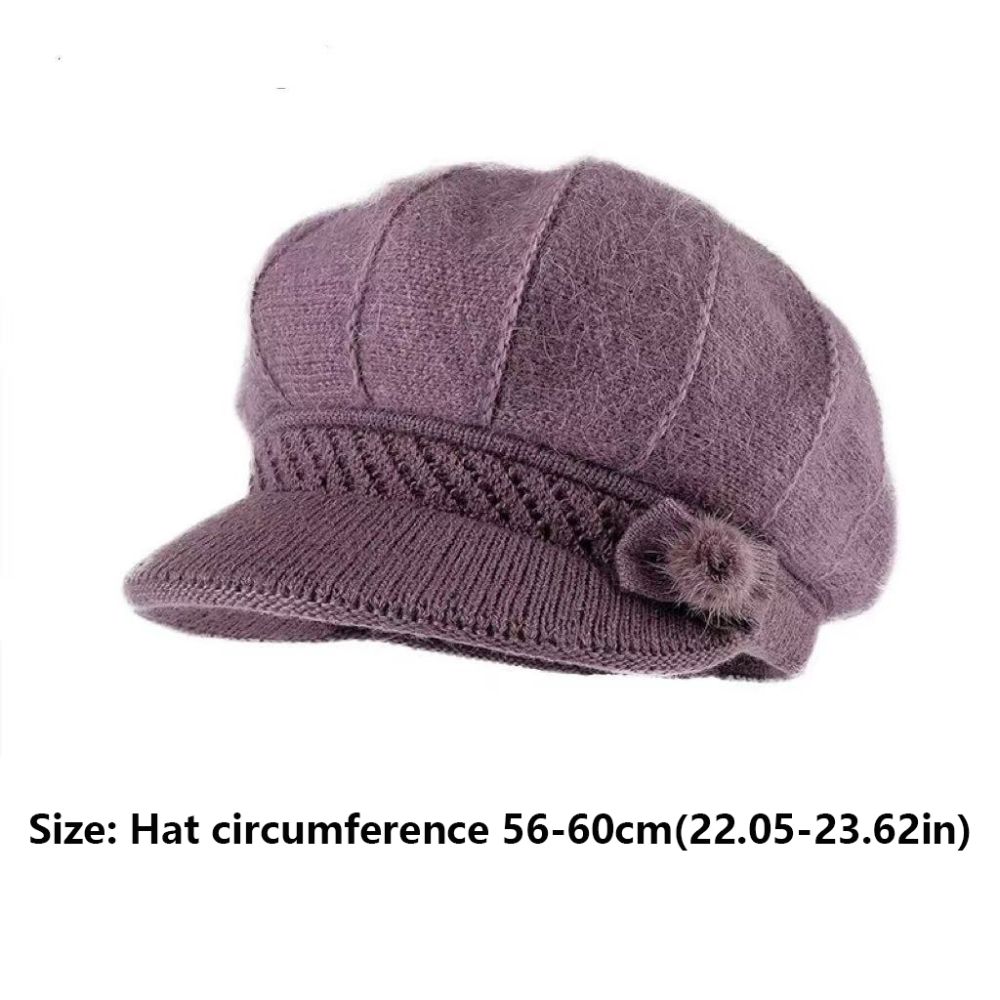 Windproof Grandma Knitted Hat Rabbit Fur Winter Cap Casual Elderly Lady Yarn Cap Mom Grandma