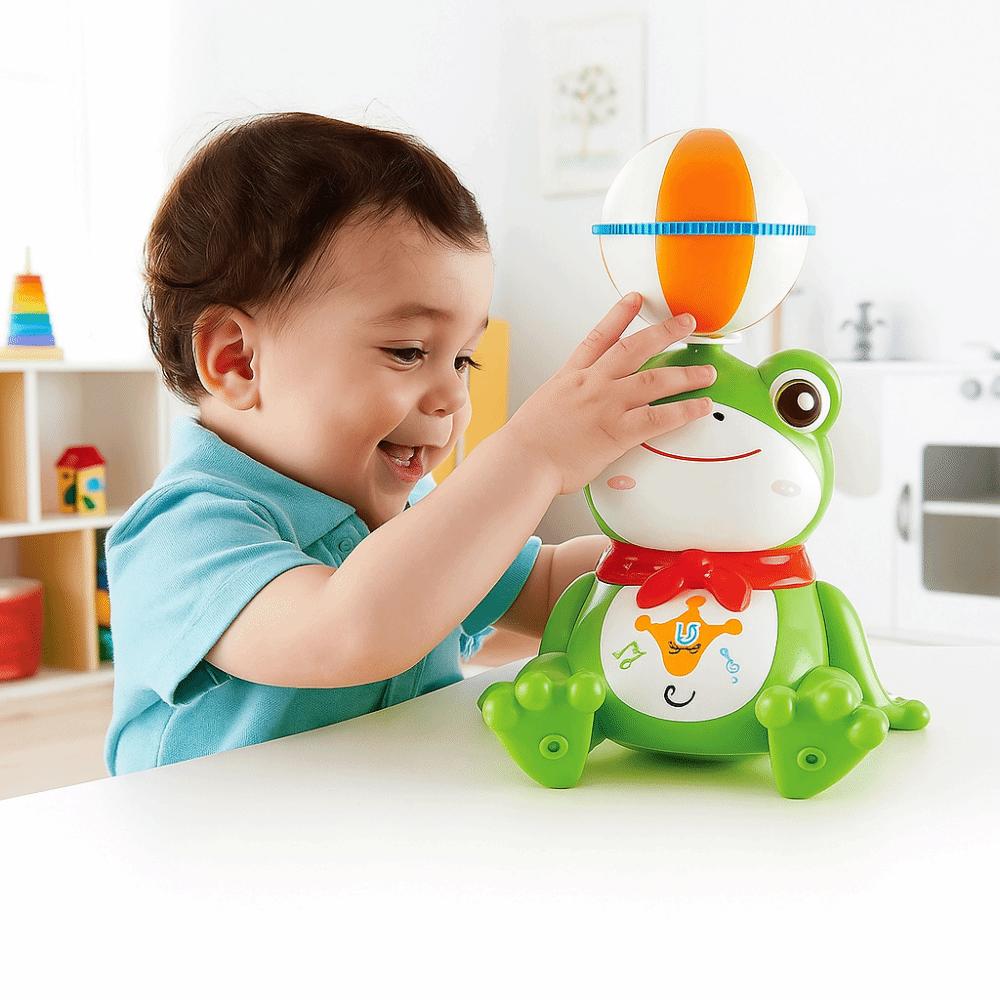 LED Electric Dancing Frog Plastic Kids Electric Frog Toy Spinning Ball Frog Toy Desktop Ornament
