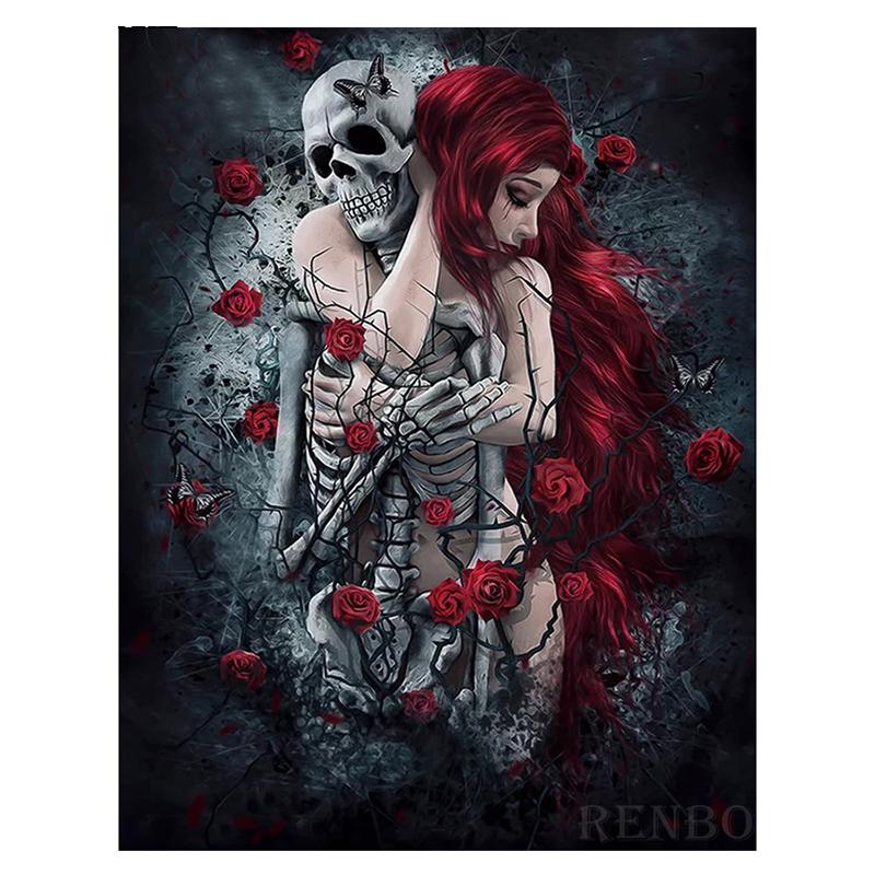 Полный 5D Diy Алмазная картина Череп Любовь Алмазная вышивка Полный лежал вышивка крестом Домашний декор Подарок ручной работы