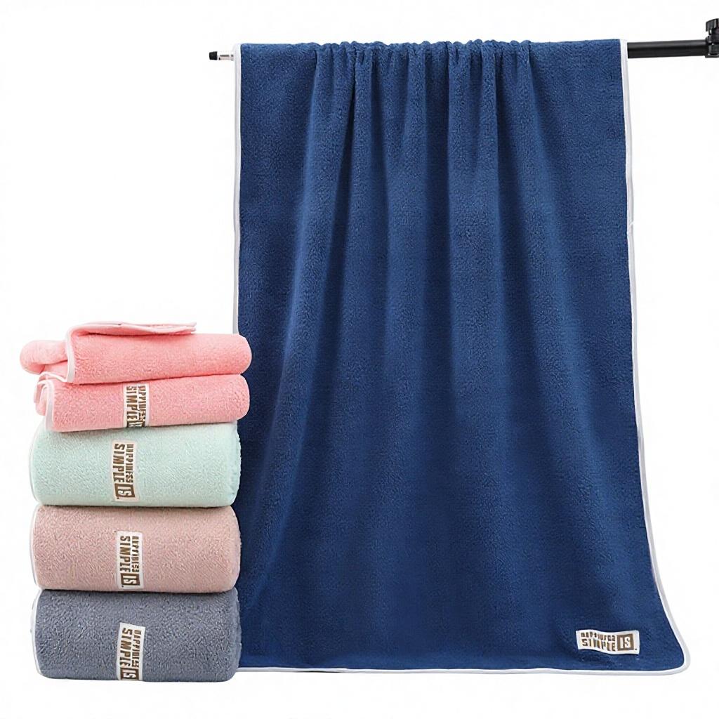 Coral Fleece Adult Men's Edge Banded Solid Pattern Quick-Drying Absorbent Soft Large Bath Beach Swimming Sports Towel